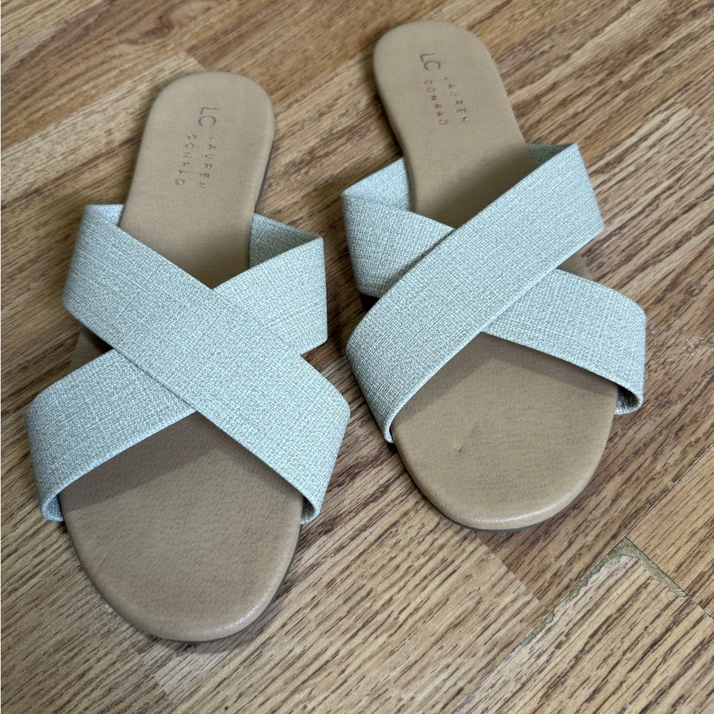 LC Lauren Conrad Women's Cream and Tan Crisscross Sandals